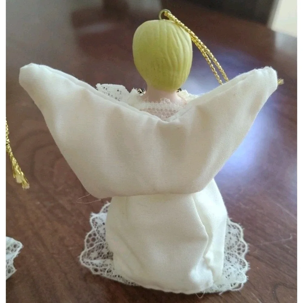 Angel Christmas Tree Ornaments Figurines Set‎ of 2 Porcelain Ceramic Lace